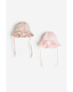 2-pack Cotton Sun Hats Light Pink/floral