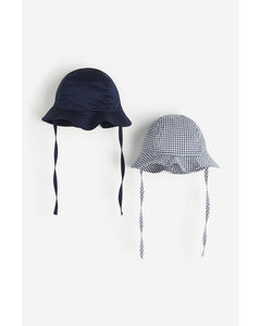 2-pack Cotton Sun Hats Dark Blue/checked