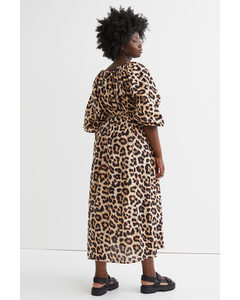 Kleid mit Raglanärmeln Hellbeige/Leopardenmuster
