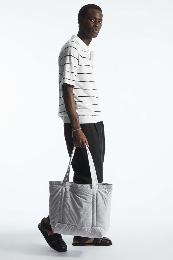 COS Striped Padded Tote Light Grey
