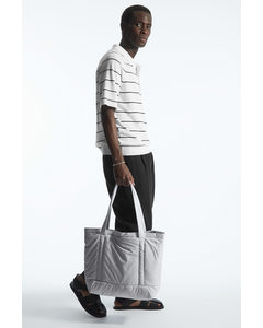 Striped Padded Tote Light Grey
