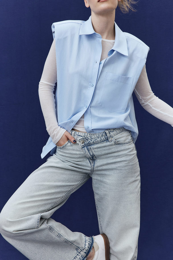 H&M Straight Regular Jeans Sart Denimblå