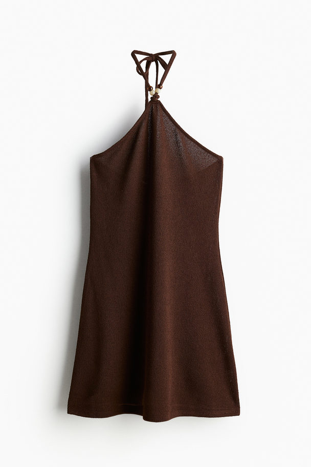 H&M Halterneckkjole Med Perledetalje Mørkebrun