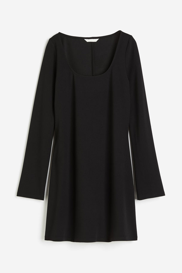 H&M Jerseykleid mit Karree-Ausschnitt Schwarz