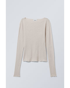 Linen Blend Long Sleeve Top Ecru