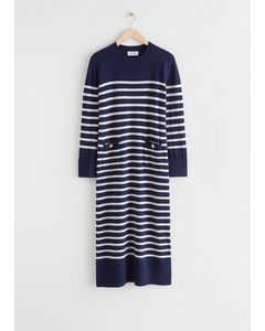 Midi-jurk Met Bretonse Strepen Blauw/wit