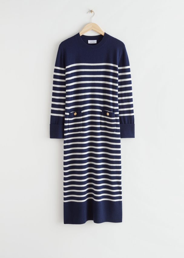& Other Stories Breton Stripe Midi Dress Blue/white