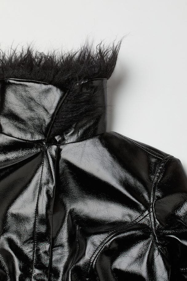 H&M Faux-fur-trimmed Jacket Black