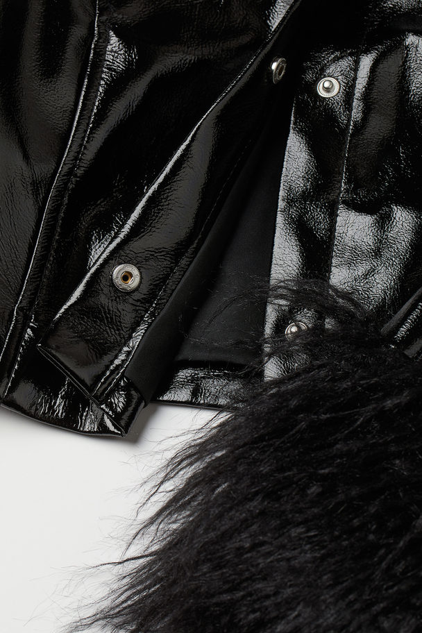 H&M Faux-fur-trimmed Jacket Black