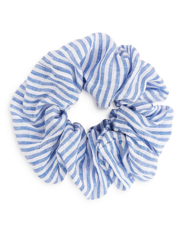 ARKET Leinen-Scrunchie Blau/Weiß