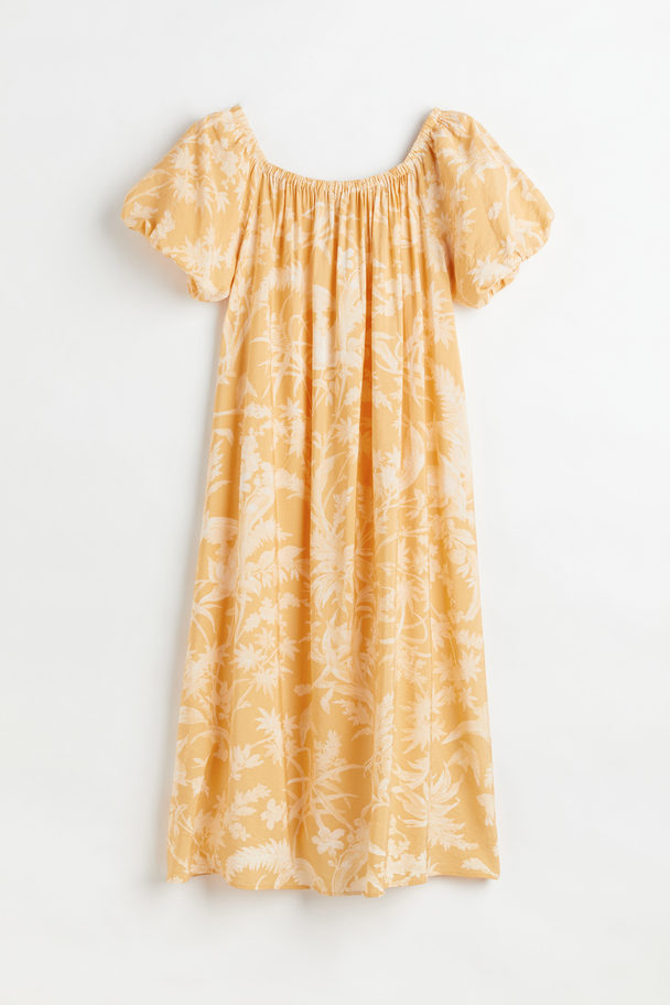 H&M Off Shoulder-kjole Med Puffermer Lys Orange/mønstret