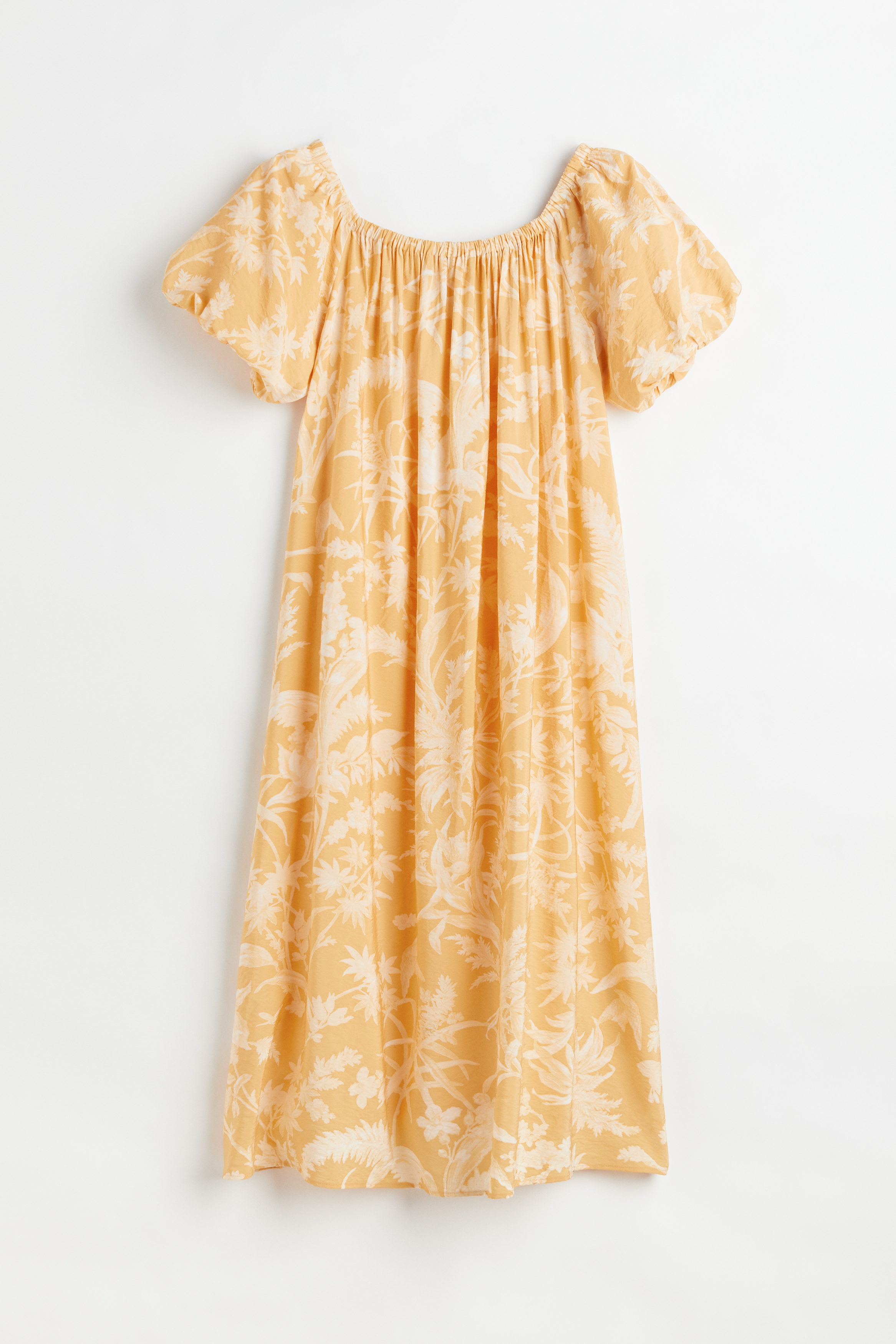 Billede af H&M Off Shoulder-kjole Med Pufærmer Lys Orange/mønstret, Hverdagskjoler. Farve: Light orange/patterned I størrelse XS