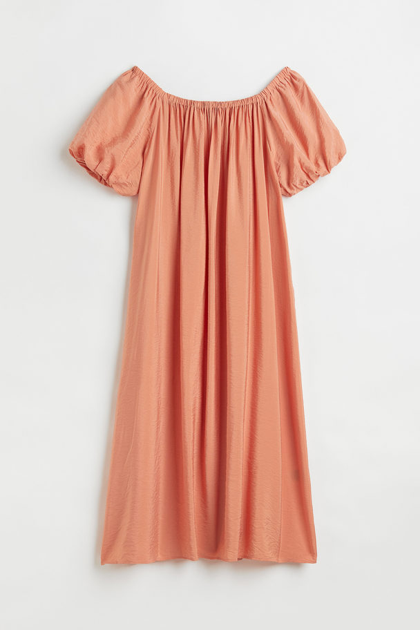 H&M Off-the-shoulder Puff-sleeved Dress Apricot