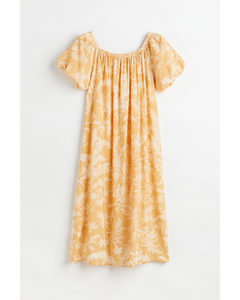 Off Shoulder-kjole Med Puffermer Lys Orange/mønstret