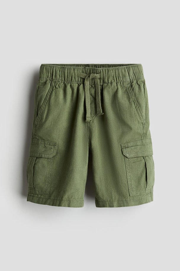 H&M Utilityshort Van Linnenmix Kakigroen