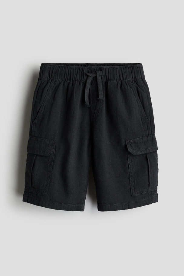 H&M Linen-blend Cargo Shorts Black
