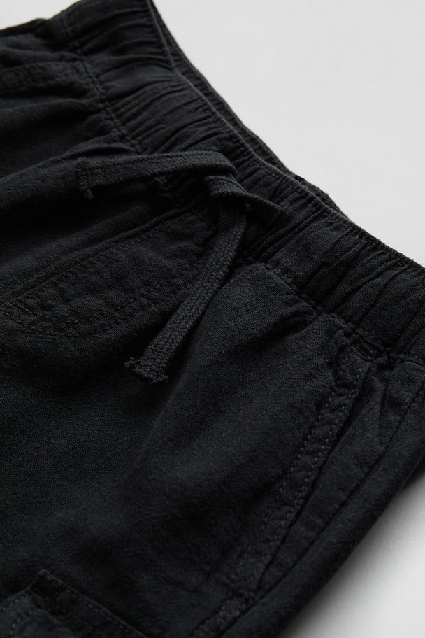 H&M Linen-blend Cargo Shorts Black