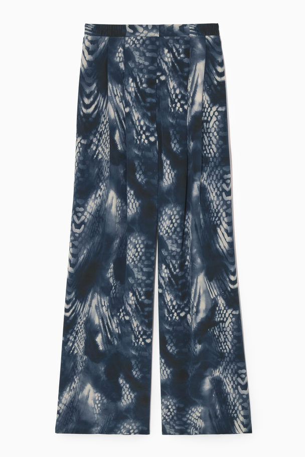 COS Wide-leg Printed Silk Trousers Blue / White / Printed