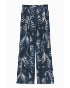 Wide-leg Printed Silk Trousers Blue / White / Printed