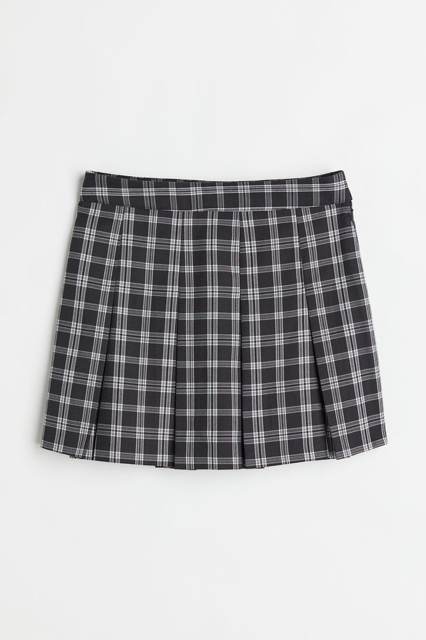 H&M Short Twill Skirt Black/white Checked