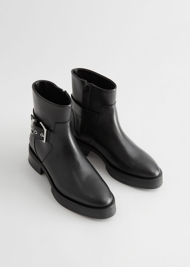 & Other Stories Buckled Chelsea Leather Boots Black