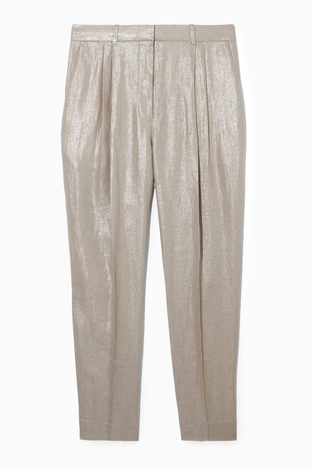 COS Straight-leg Metallic Linen Trousers Beige