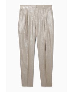 Straight-leg Metallic Linen Trousers Beige