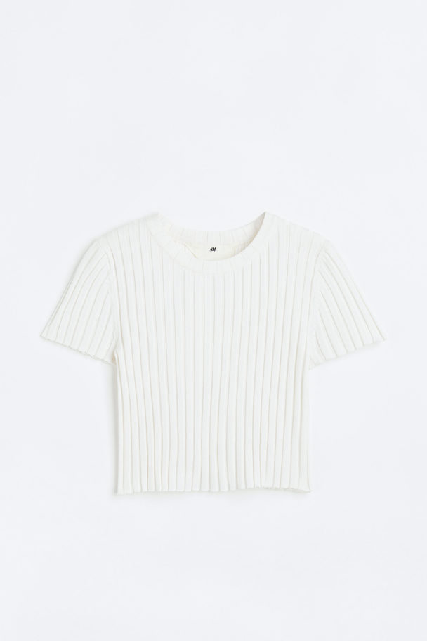 H&M Ribgebreide Top Wit