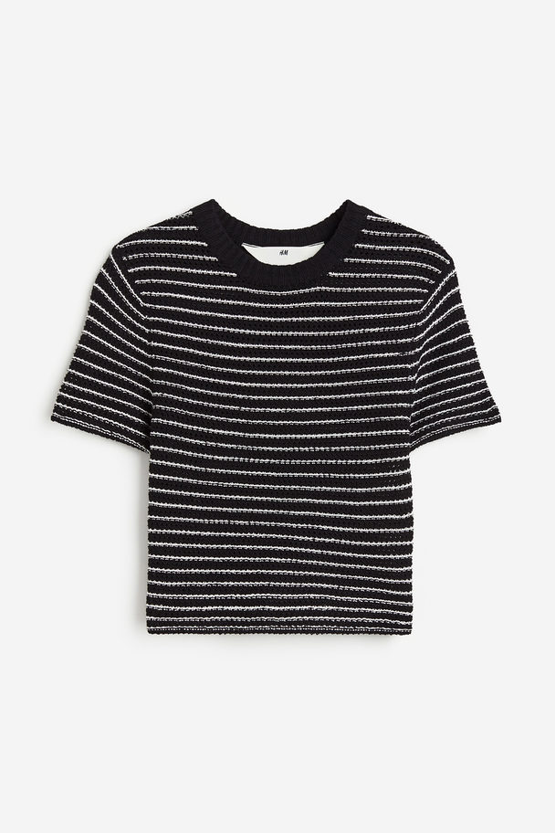 H&M Shirt in Rippstrick Schwarz/Weiß gestreift