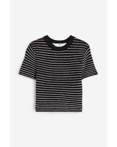 Rib-knit Top Black/white Striped