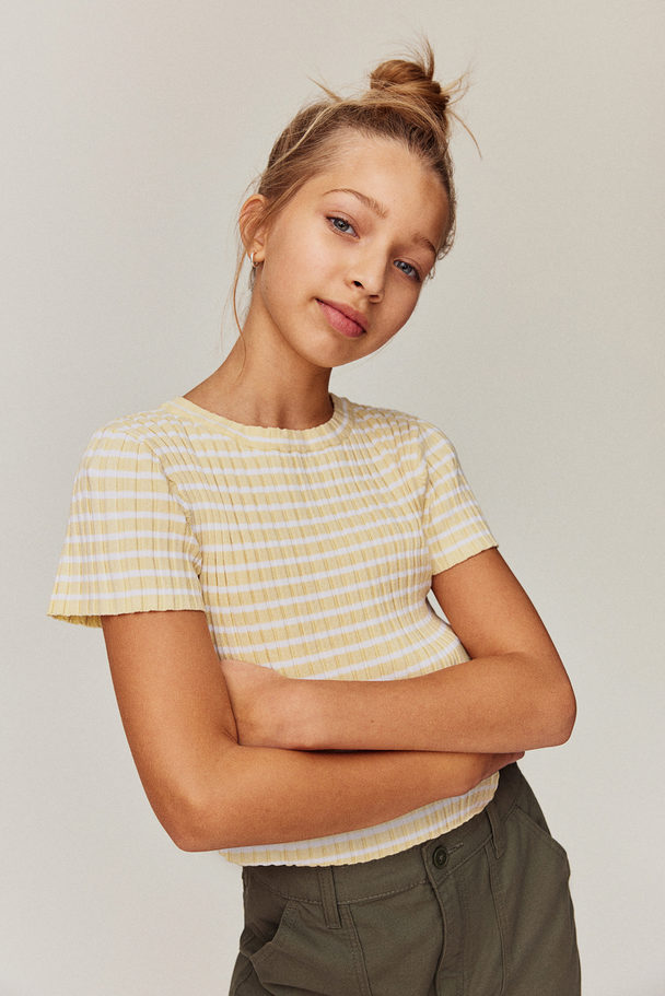 H&M Ribgebreide Top Lichtgeel/gestreept