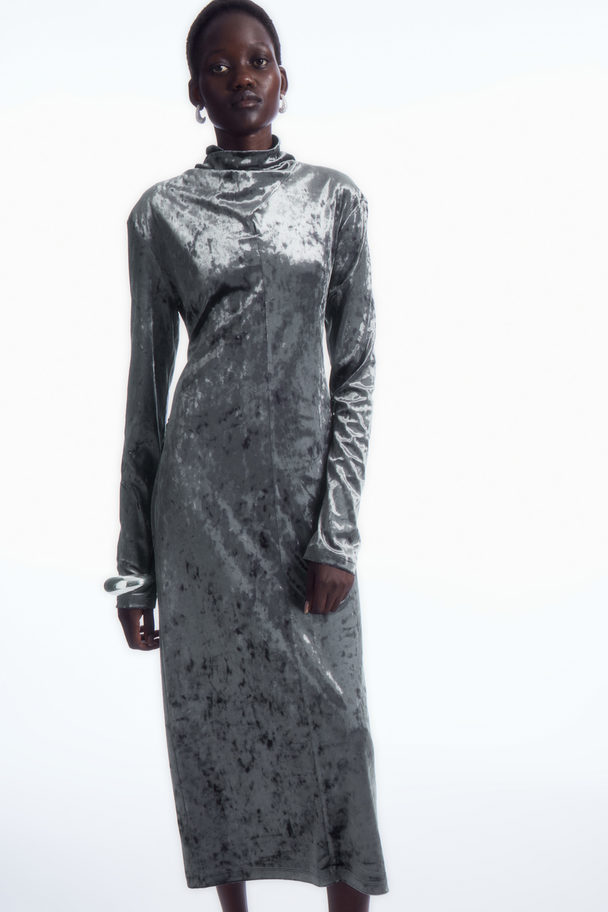 COS Open-back Velvet Midi Dress Dark Grey