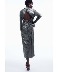 Open-back Velvet Midi Dress Dark Grey