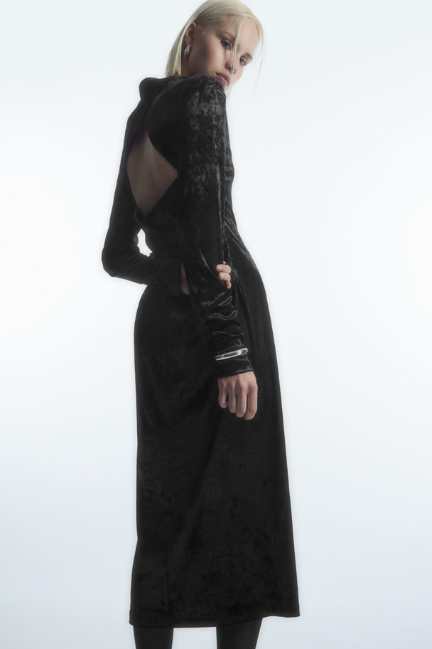 COS Open-back Velvet Midi Dress Black