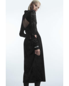 Open-back Velvet Midi Dress Black