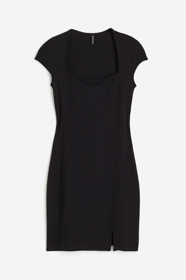 H&M Bodycon-Kleid mit Kappenärmeln Schwarz