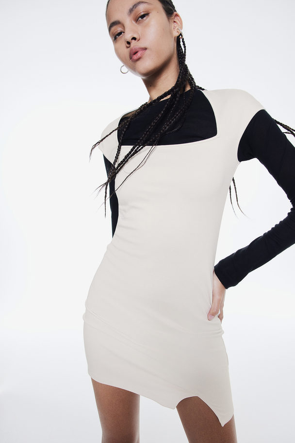 H&M Bodycon-klänning Med Holkärm Ljusbeige