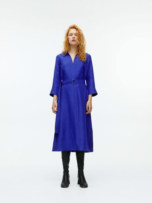 Arket Belted Tunic Dress Bright Blue