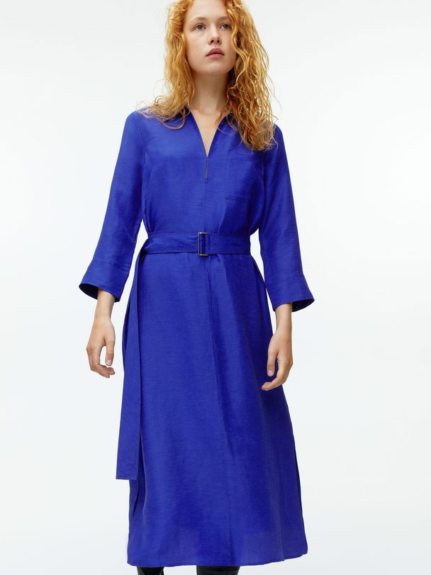 Arket Belted Tunic Dress Bright Blue