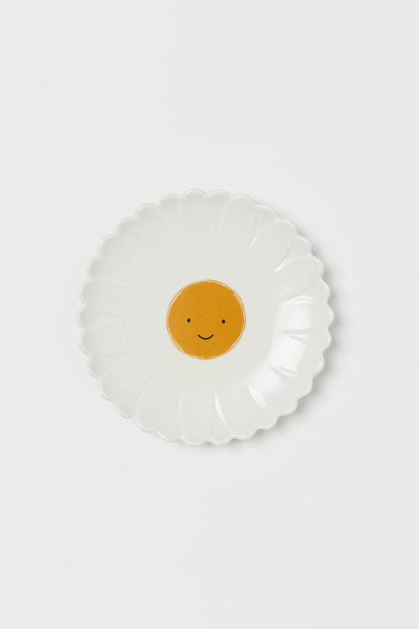 H&M HOME Porcelain Plate White/daisy