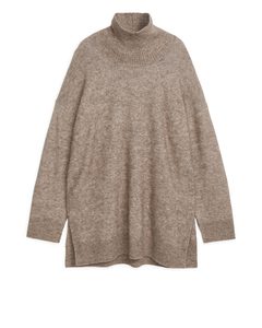 Pullover aus Alpakamix, mit hohem Kragen Hellbraun meliert