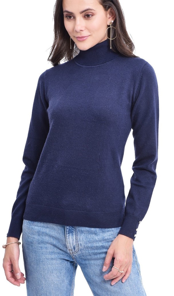 C&Jo Turtleneck Sweater With Silver Buttons On Sleeves