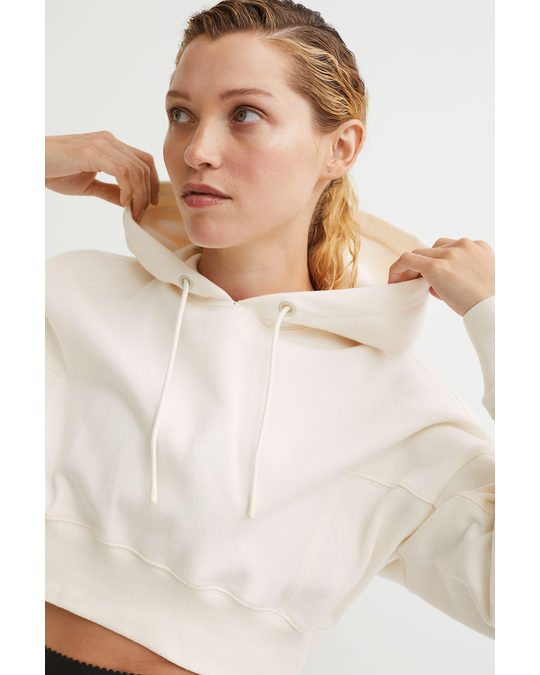 H&M Cropped Sports Hoodie Natural White