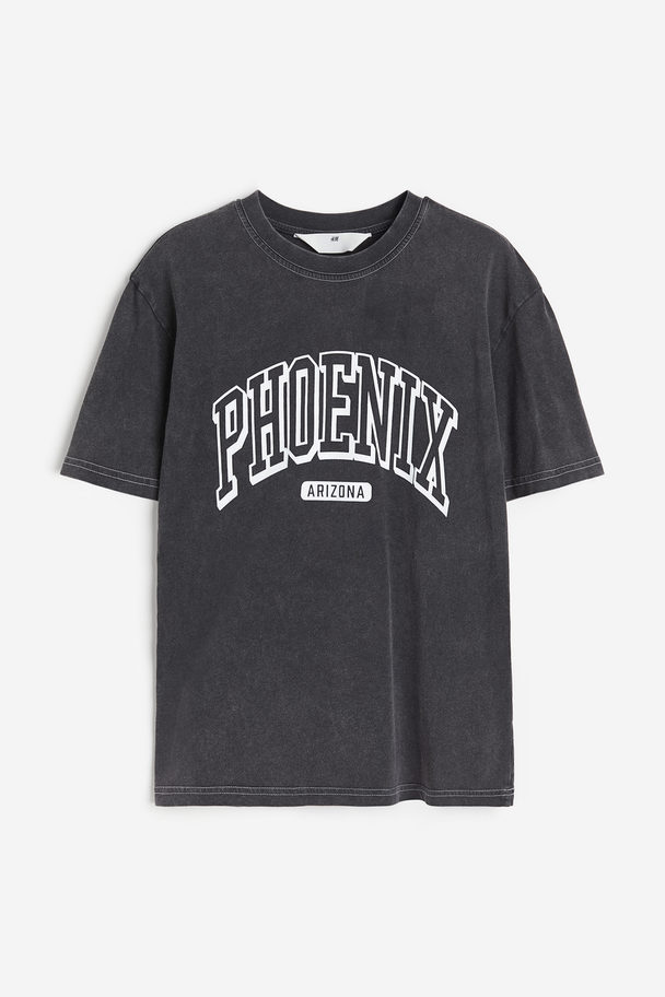 H&M T-shirt I Jersey Med Tryk Mørkegrå/phoenix