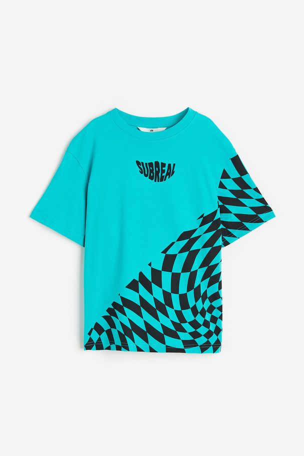 H&M Printed Jersey T-shirt Turquoise/subreal