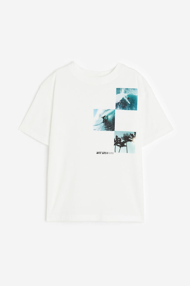 H&M T-shirt I Jersey Med Tryk Hvid/surf Life