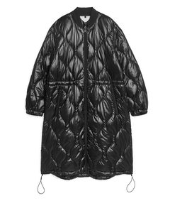 Shiny Quilted Parka Black