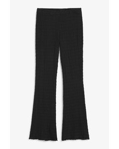 Black Textured Flared Trousers Black
