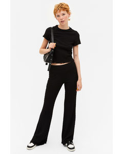 Black Textured Flared Trousers Black