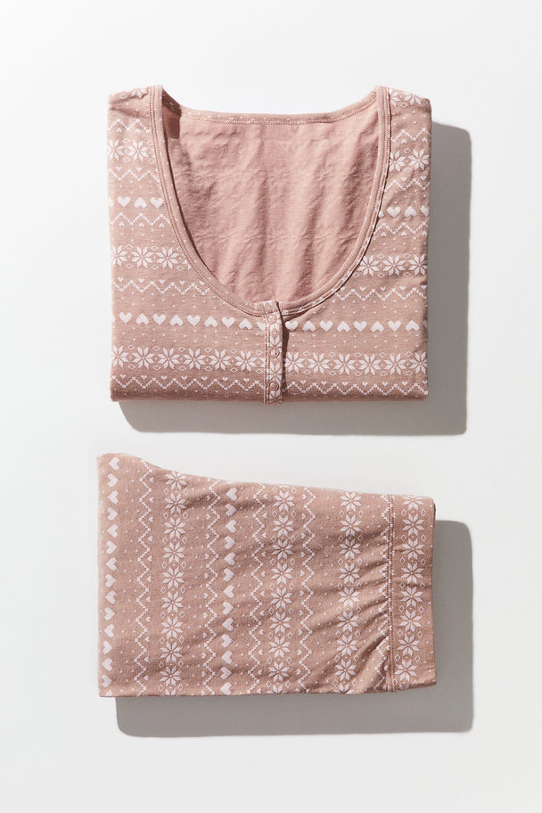 H&M Ribbestrikket Pyjamas I Bomull Beige/mønstret